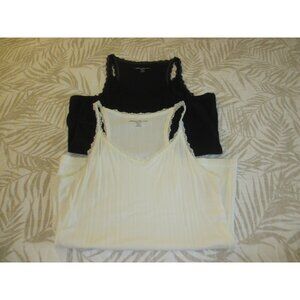 Eddie Bauer Womens Lace Trimmed Ribbed Tank Tops In Black & White Size M